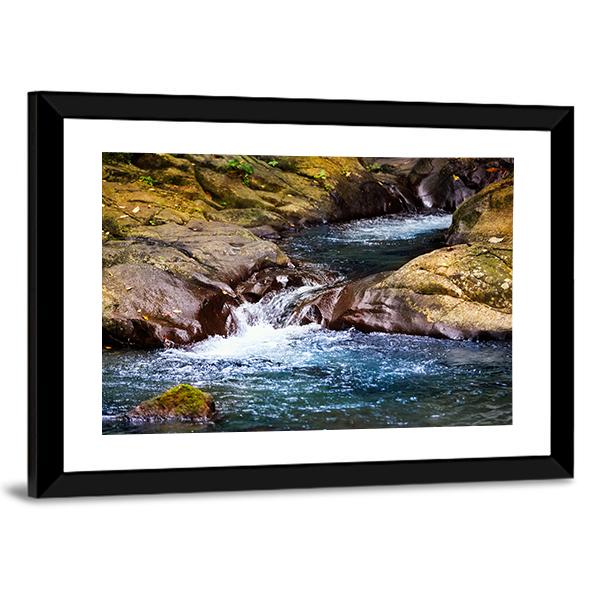 Stream In Rain Forest With Little Waterfalls Canvas Wall Art-3 Horizontal-Gallery Wrap-25" x 16"-Tiaracle