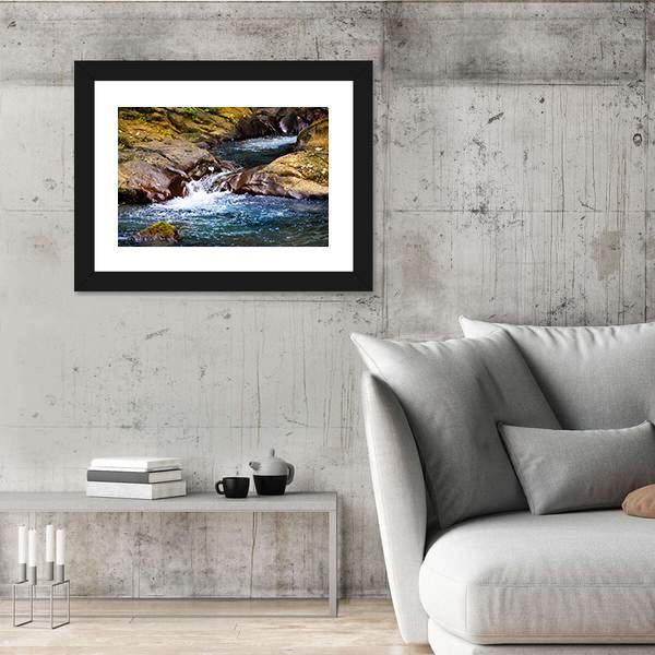 Stream In Rain Forest With Little Waterfalls Canvas Wall Art-3 Horizontal-Gallery Wrap-25" x 16"-Tiaracle