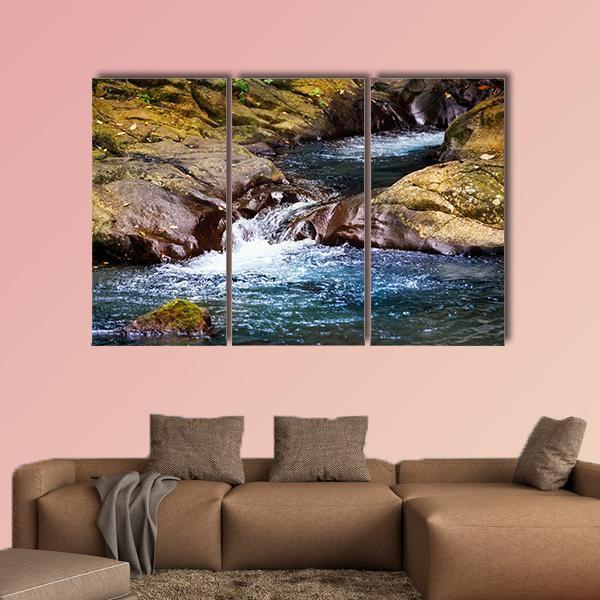 Stream In Rain Forest With Little Waterfalls Canvas Wall Art-3 Horizontal-Gallery Wrap-37" x 24"-Tiaracle