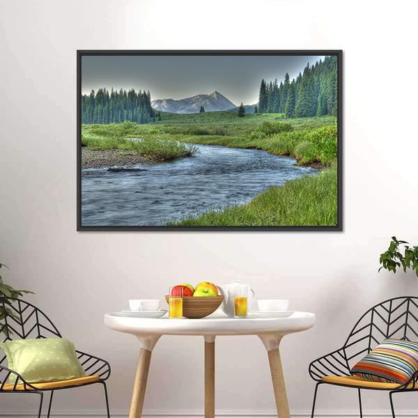 Stream In Summer Canvas Wall Art-1 Piece-Floating Frame-24" x 16"-Tiaracle