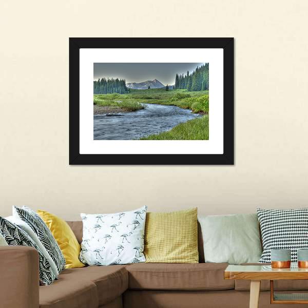 Stream In Summer Canvas Wall Art-1 Piece-Framed Print-20" x 16"-Tiaracle