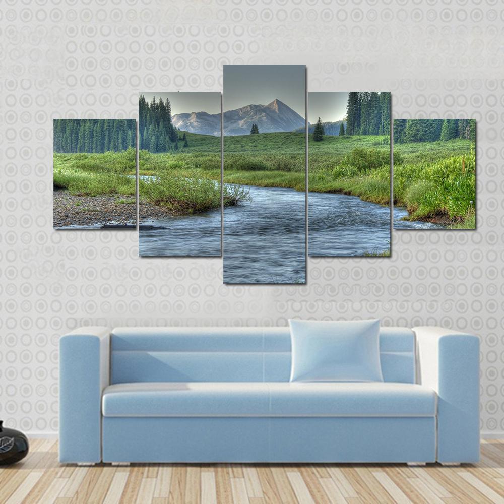 Stream In Summer Canvas Wall Art-5 Star-Gallery Wrap-62" x 32"-Tiaracle