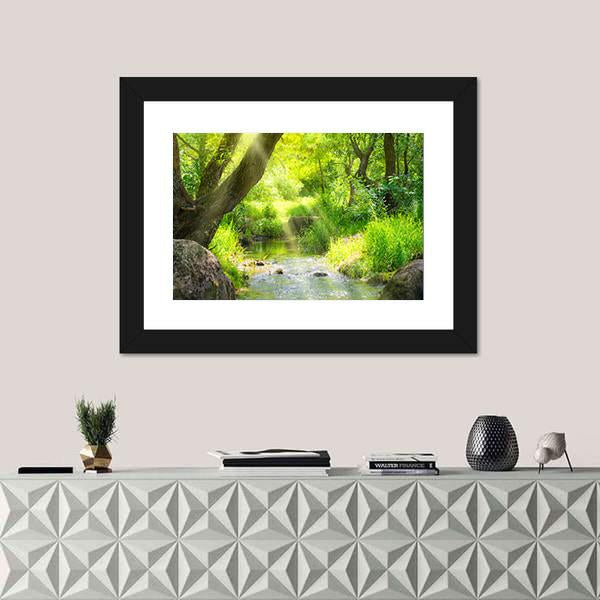 Stream In The Tropical Forest Canvas Wall Art-1 Piece-Framed Print-20" x 16"-Tiaracle