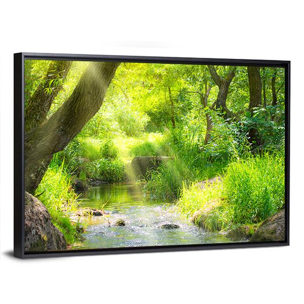 Stream In The Tropical Forest Canvas Wall Art-3 Horizontal-Gallery Wrap-25" x 16"-Tiaracle
