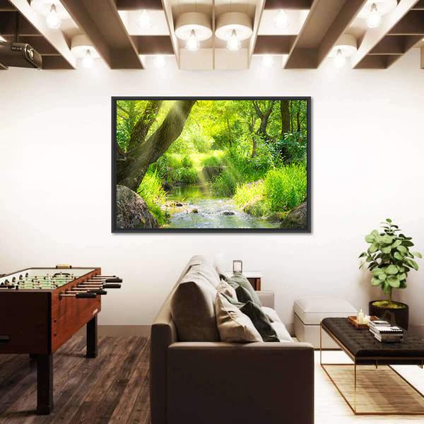 Stream In The Tropical Forest Canvas Wall Art-3 Horizontal-Gallery Wrap-25" x 16"-Tiaracle