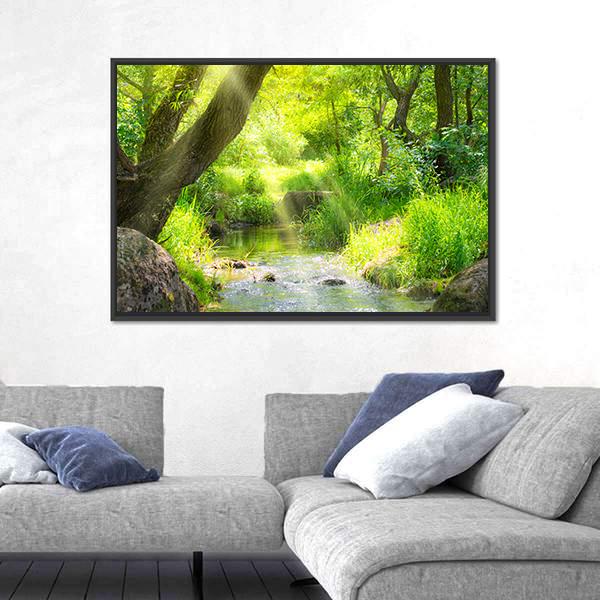 Stream In The Tropical Forest Canvas Wall Art-3 Horizontal-Gallery Wrap-25" x 16"-Tiaracle