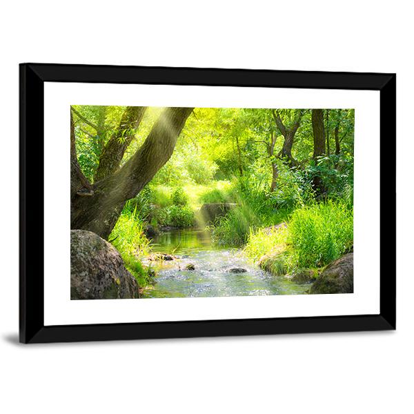 Stream In The Tropical Forest Canvas Wall Art-3 Horizontal-Gallery Wrap-25" x 16"-Tiaracle