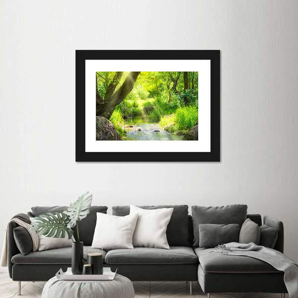 Stream In The Tropical Forest Canvas Wall Art-3 Horizontal-Gallery Wrap-25" x 16"-Tiaracle