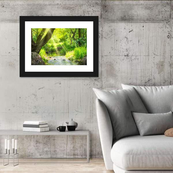 Stream In The Tropical Forest Canvas Wall Art-3 Horizontal-Gallery Wrap-25" x 16"-Tiaracle