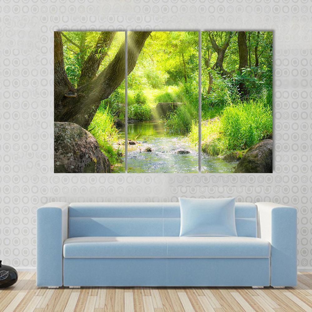 Stream In The Tropical Forest Canvas Wall Art-3 Horizontal-Gallery Wrap-37" x 24"-Tiaracle