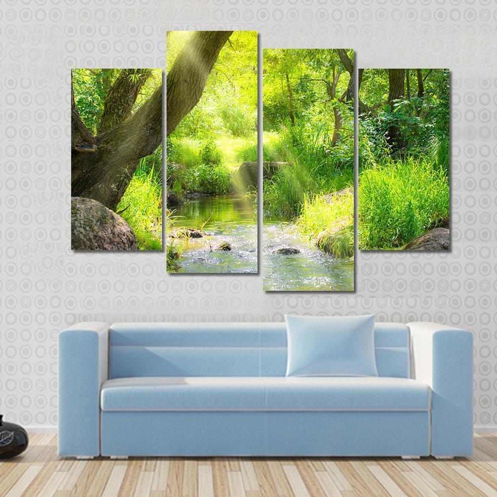 Stream In The Tropical Forest Canvas Wall Art-4 Pop-Gallery Wrap-50" x 32"-Tiaracle
