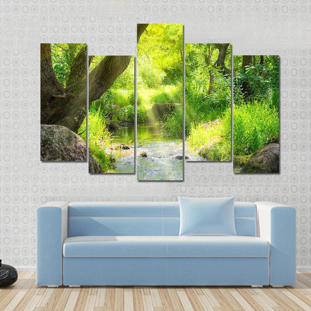 Stream In The Tropical Forest Canvas Wall Art-1 Piece-Gallery Wrap-48" x 32"-Tiaracle