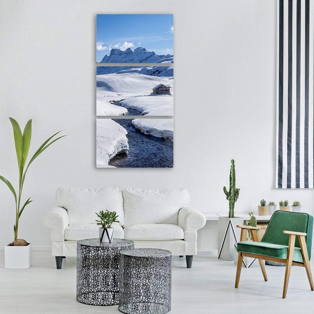 Stream In Winter Mountain Vertical Canvas Wall Art-1 Vertical-Gallery Wrap-12" x 24"-Tiaracle