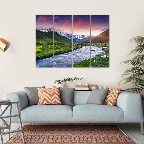 Stream Near Mt. Shkhara Canvas Wall Art-4 Horizontal-Gallery Wrap-34" x 24"-Tiaracle