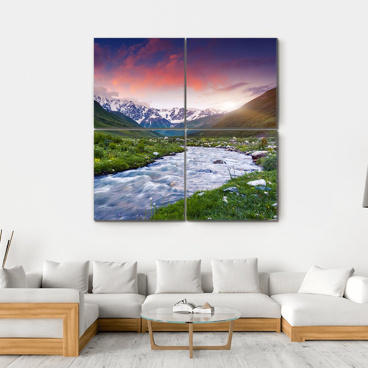 Stream Near Mt. Shkhara Canvas Wall Art-4 Square-Gallery Wrap-17" x 17"-Tiaracle