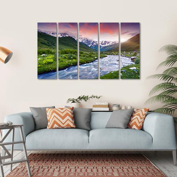 Stream Near Mt. Shkhara Canvas Wall Art-5 Horizontal-Gallery Wrap-22" x 12"-Tiaracle