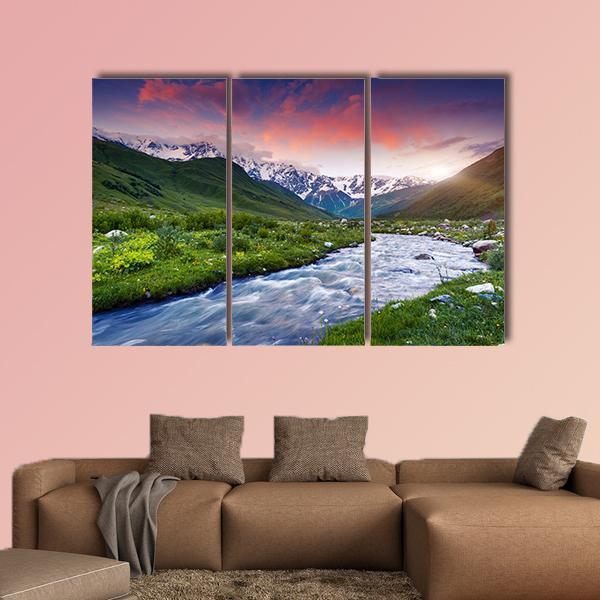 Stream Near Mt. Shkhara Canvas Wall Art-3 Horizontal-Gallery Wrap-37" x 24"-Tiaracle