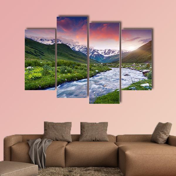 Stream Near Mt. Shkhara Canvas Wall Art-4 Pop-Gallery Wrap-50" x 32"-Tiaracle