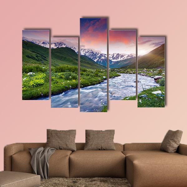 Stream Near Mt. Shkhara Canvas Wall Art-5 Pop-Gallery Wrap-47" x 32"-Tiaracle