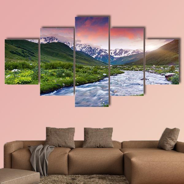 Stream Near Mt. Shkhara Canvas Wall Art-5 Star-Gallery Wrap-62" x 32"-Tiaracle