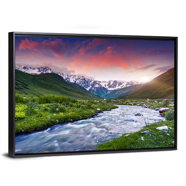 Stream Near Mt. Shkhara Canvas Wall Art-3 Horizontal-Gallery Wrap-25" x 16"-Tiaracle