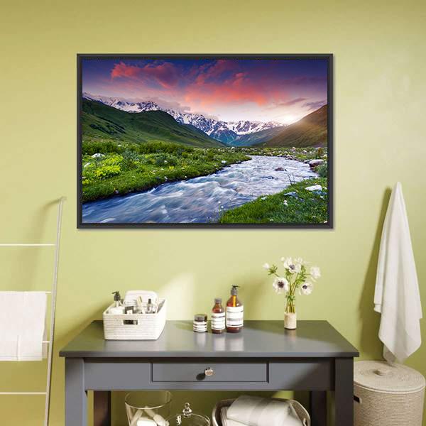 Stream Near Mt. Shkhara Canvas Wall Art-1 Piece-Floating Frame-24" x 16"-Tiaracle
