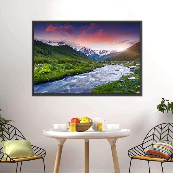 Stream Near Mt. Shkhara Canvas Wall Art-3 Horizontal-Gallery Wrap-25" x 16"-Tiaracle