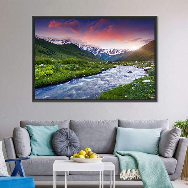 Stream Near Mt. Shkhara Canvas Wall Art-3 Horizontal-Gallery Wrap-25" x 16"-Tiaracle