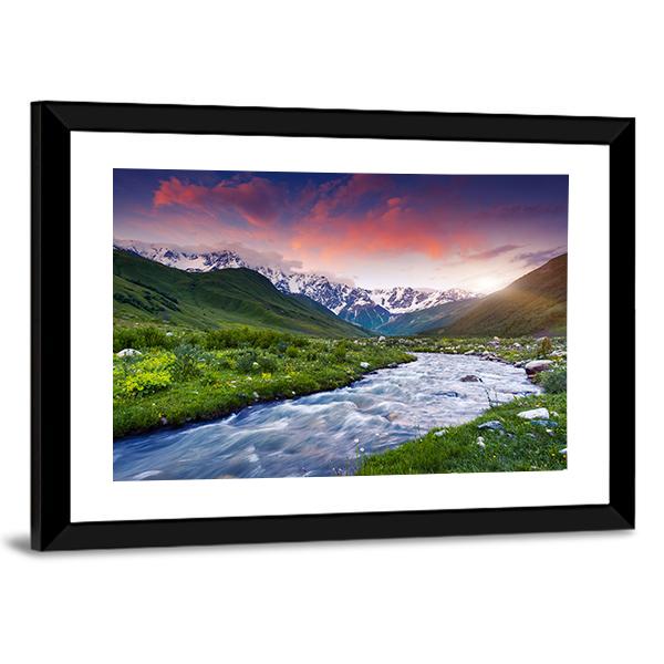 Stream Near Mt. Shkhara Canvas Wall Art-3 Horizontal-Gallery Wrap-25" x 16"-Tiaracle