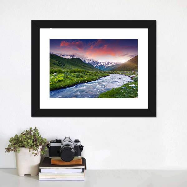 Stream Near Mt. Shkhara Canvas Wall Art-1 Piece-Framed Print-20" x 16"-Tiaracle