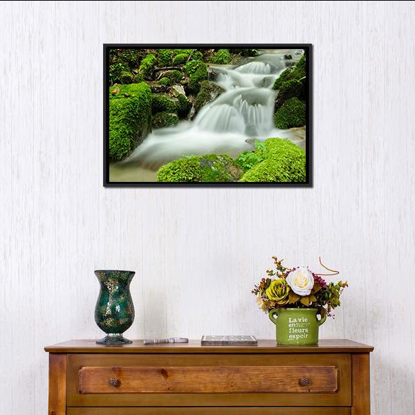 Stream Of Water Canvas Wall Art-1 Piece-Floating Frame-24" x 16"-Tiaracle
