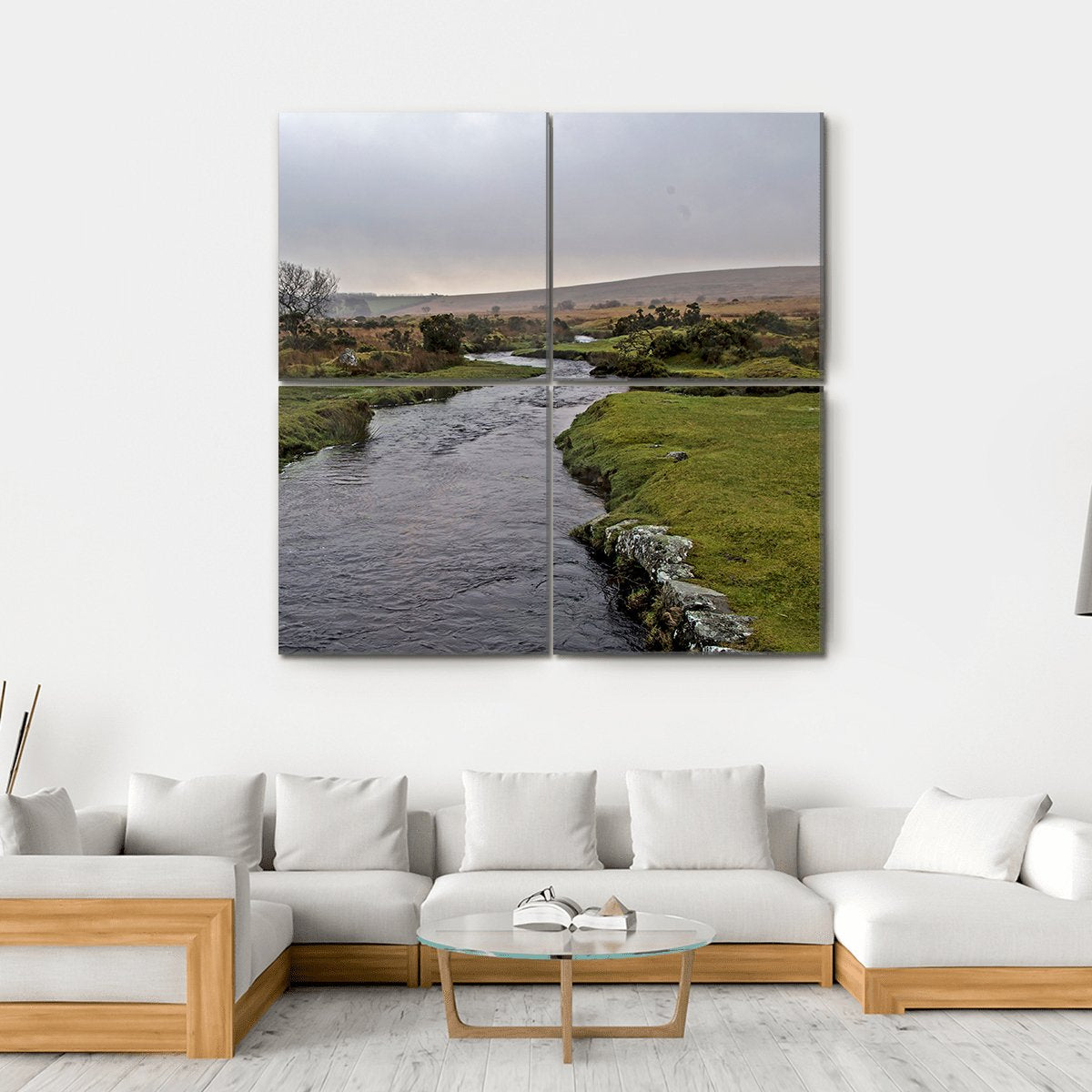 Stream River On Dartmoor Canvas Wall Art-4 Square-Gallery Wrap-17" x 17"-Tiaracle