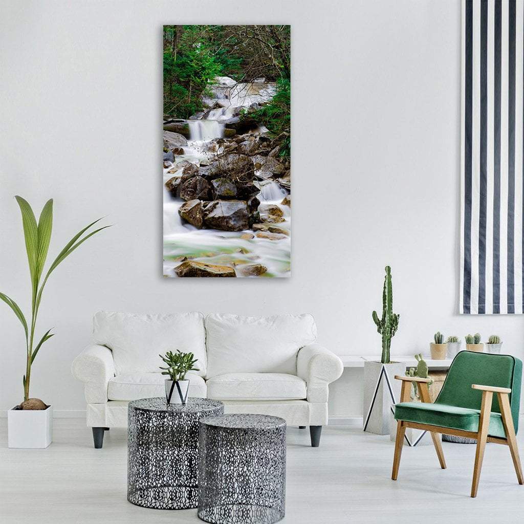 Stream River Waterfall Vertical Canvas Wall Art-1 Vertical-Gallery Wrap-12" x 24"-Tiaracle