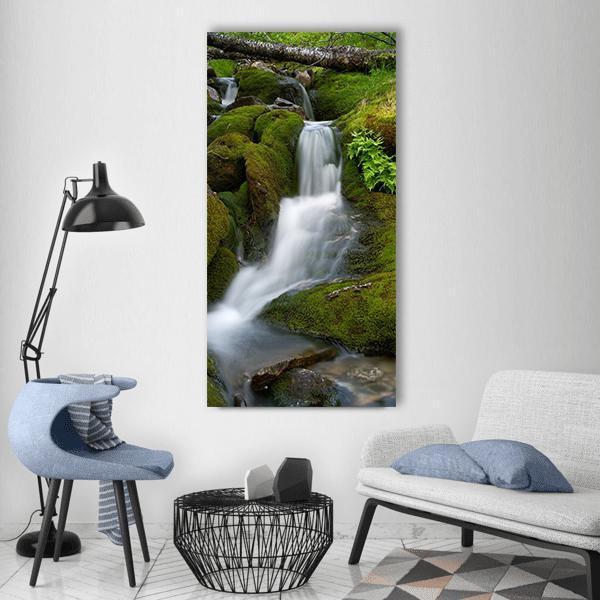 Stream Waterfall In Summer Norway Vertical Canvas Wall Art-1 Vertical-Gallery Wrap-12" x 24"-Tiaracle