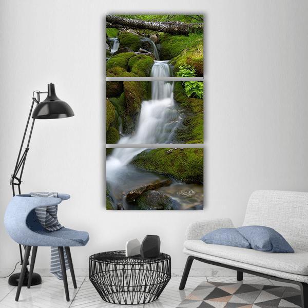 Stream Waterfall In Summer Norway Vertical Canvas Wall Art-3 Vertical-Gallery Wrap-12" x 25"-Tiaracle