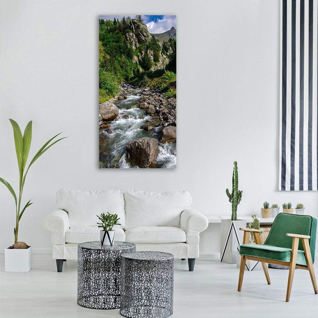 Streaming In Green Forest Vertical Canvas Wall Art-1 Vertical-Gallery Wrap-12" x 24"-Tiaracle