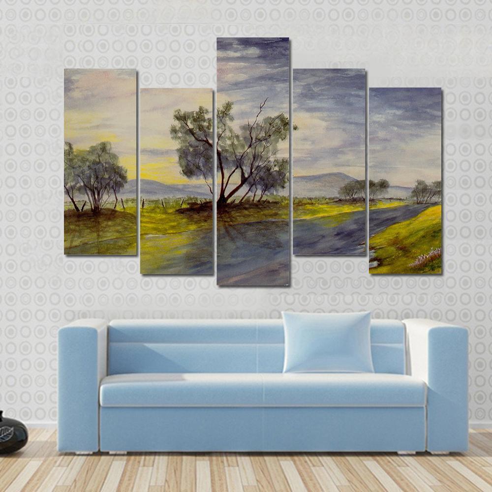 Streams Flowing Down The Mountains Canvas Wall Art-5 Pop-Gallery Wrap-47" x 32"-Tiaracle