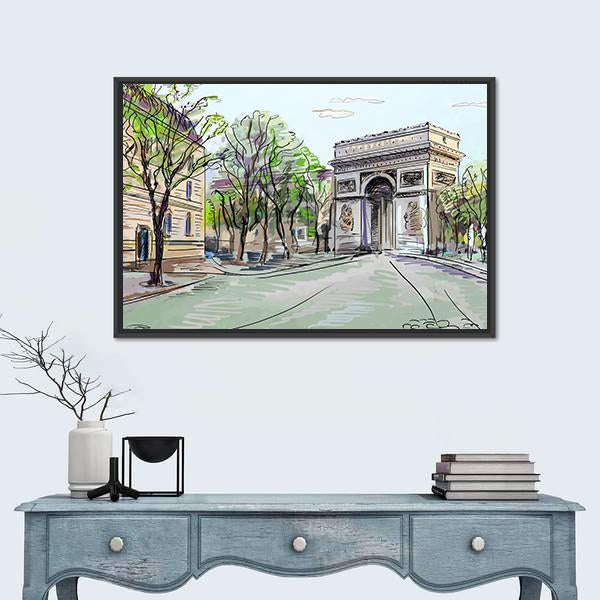Street In Paris Canvas Wall Art-1 Piece-Floating Frame-24" x 16"-Tiaracle