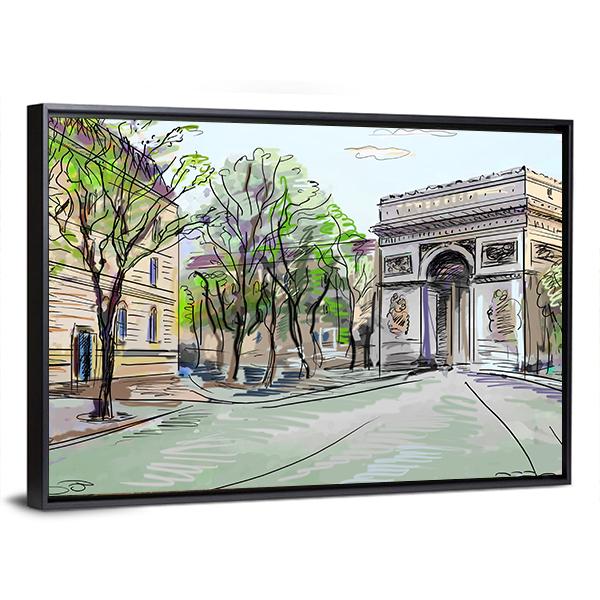 Street In Paris Canvas Wall Art-3 Horizontal-Gallery Wrap-25" x 16"-Tiaracle