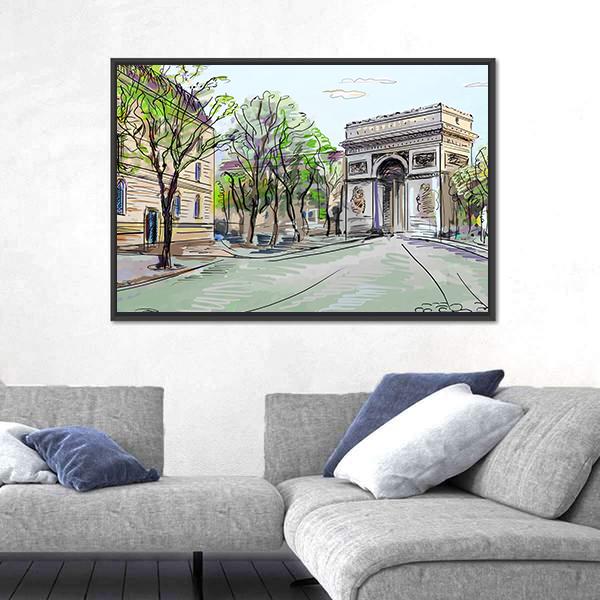 Street In Paris Canvas Wall Art-3 Horizontal-Gallery Wrap-25" x 16"-Tiaracle