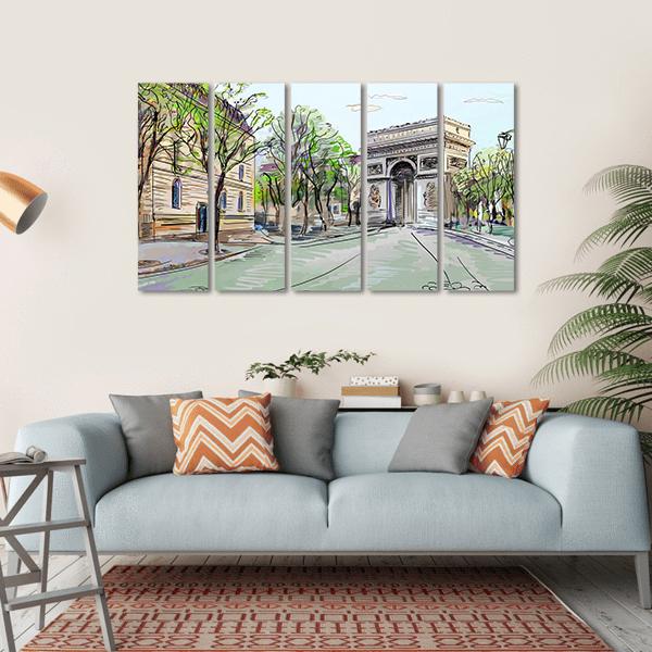 Street In Paris Canvas Wall Art-5 Horizontal-Gallery Wrap-22" x 12"-Tiaracle