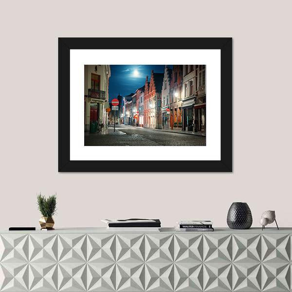 Street Of Brugge In Belgium Canvas Wall Art-1 Piece-Framed Print-20" x 16"-Tiaracle