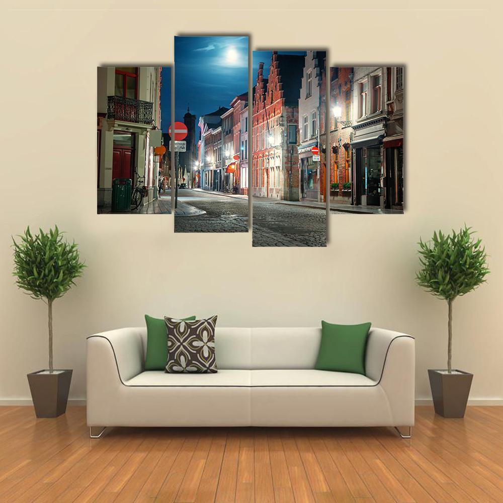 Street Of Brugge In Belgium Canvas Wall Art-4 Pop-Gallery Wrap-50" x 32"-Tiaracle