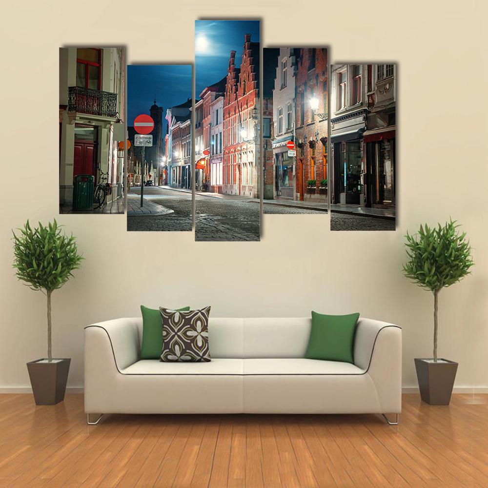 Street Of Brugge In Belgium Canvas Wall Art-5 Pop-Gallery Wrap-47" x 32"-Tiaracle