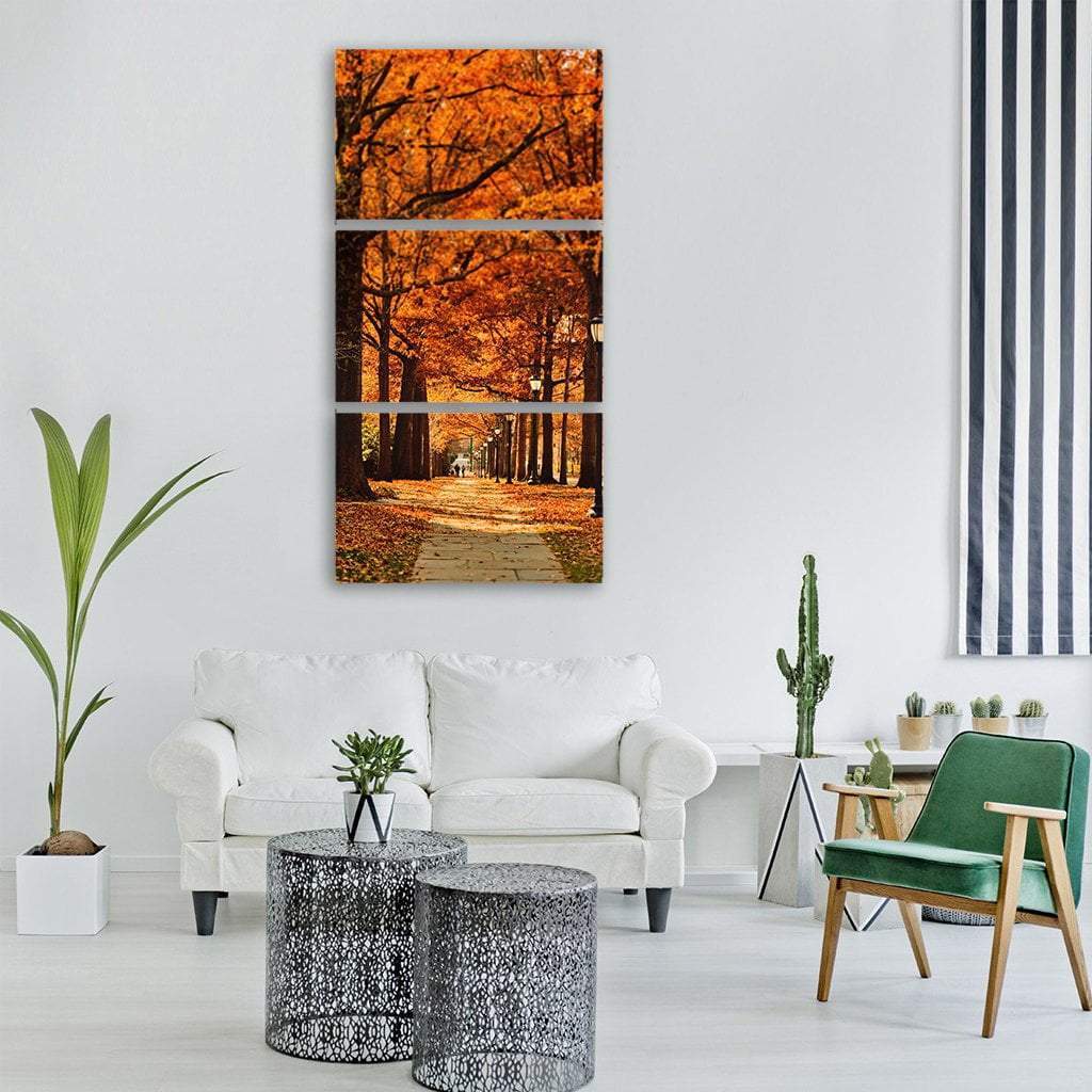 Street Pathway In Autumn Trees Vertical Canvas Wall Art-3 Vertical-Gallery Wrap-12" x 25"-Tiaracle