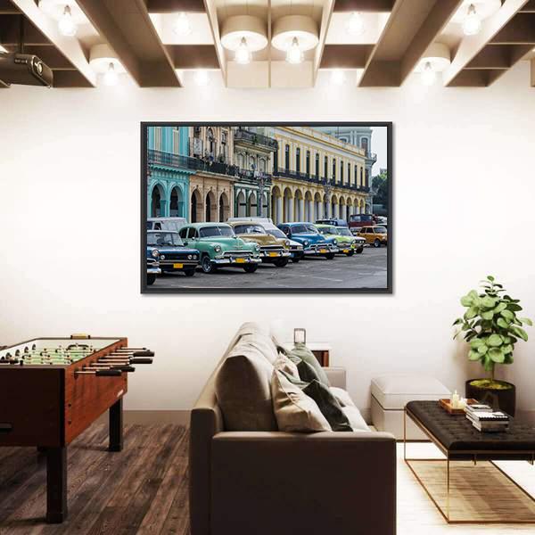 Street Scene With Vintage Car In Havana Canvas Wall Art-3 Horizontal-Gallery Wrap-25&quot; x 16&quot;-Tiaracle