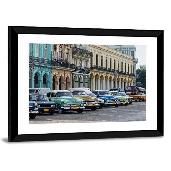 Street Scene With Vintage Car In Havana Canvas Wall Art-3 Horizontal-Gallery Wrap-25" x 16"-Tiaracle