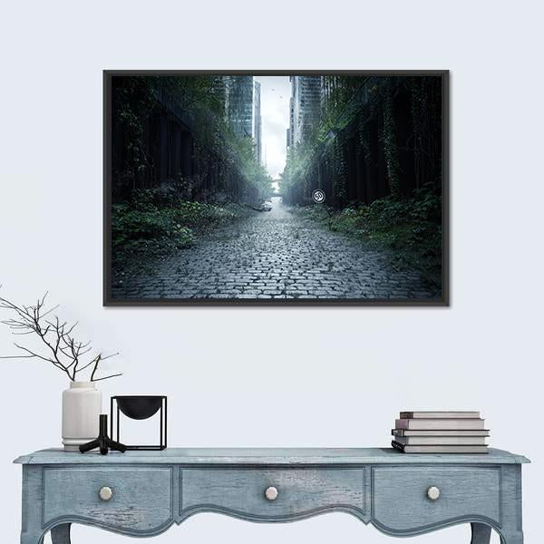 Street Surrounded By Trees Canvas Wall Art-1 Piece-Floating Frame-24" x 16"-Tiaracle