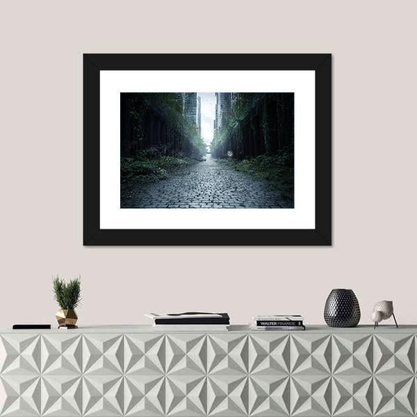 Street Surrounded By Trees Canvas Wall Art-1 Piece-Framed Print-20" x 16"-Tiaracle