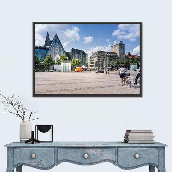 Street View Of Downtown In Leipzig Canvas Wall Art-1 Piece-Floating Frame-24" x 16"-Tiaracle